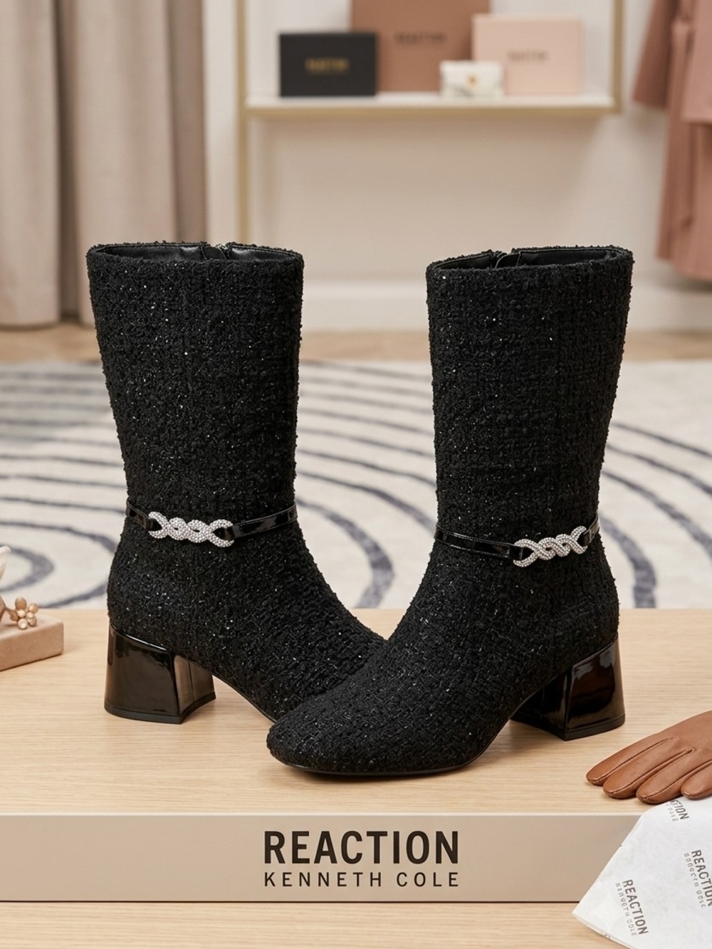 Kenneth Cole Reaction Rida Stretch Jewel Bootie Black
